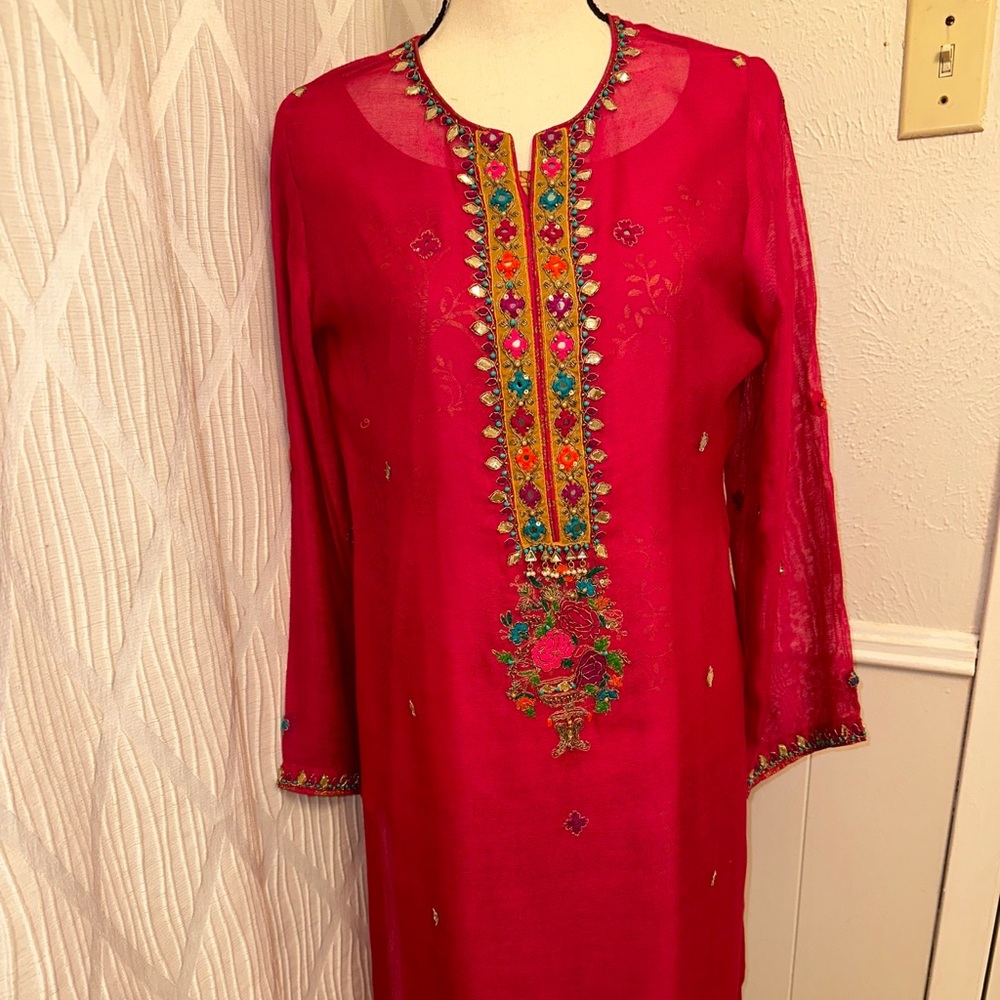 Indian Pakistani Chinyere Embroidered / Block Print Formal/ Eid Wear 3 Piece